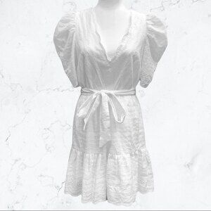 Flying Tomato|Love Colette Balloon Short Sleeve White Eyelet Mini Dress, Small